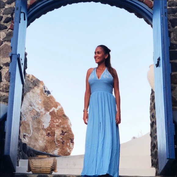 SKY BLUE EMBROIDERED MAXI DRESS (D1) - Picture 4 of 6